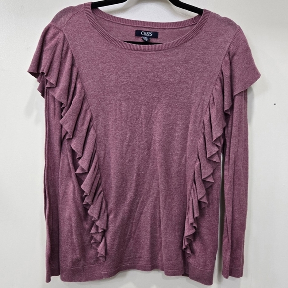 Chaps Mauve Ruffle Pink Sweatshirt Size M - Picture 3 of 12